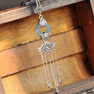 S925银翡翠平安扣长流苏耳坠复古国风轻奢显白通勤约会国检认证