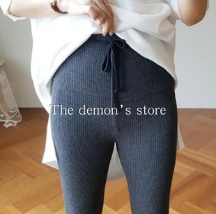 抽绳高腰托腹螺纹弹力小脚裤 孕妇打底裤 韩国代购 百搭新款 子 春秋款
