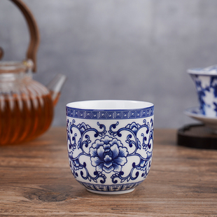 景德镇高温青花瓷主人杯喝茶单个单人茶杯仿古怀旧家用陶瓷品茗杯