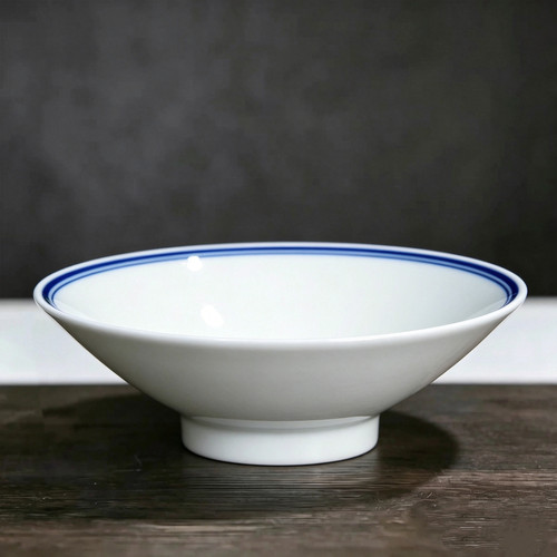 陶瓷斗笠碗饭碗菜碗浅口碗蓝边碗