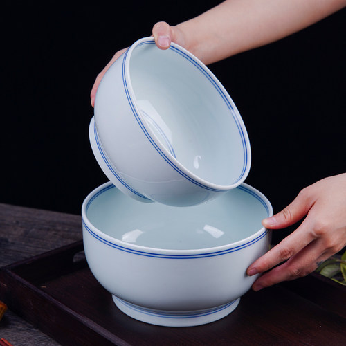 高温景德镇釉下彩拉面碗白瓷简约