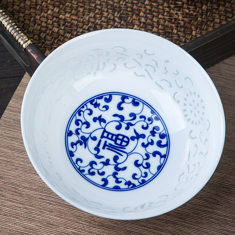 景德镇陶瓷餐具青花玲珑面碗