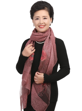 老人绣花冬天奶奶春秋妈妈丝巾