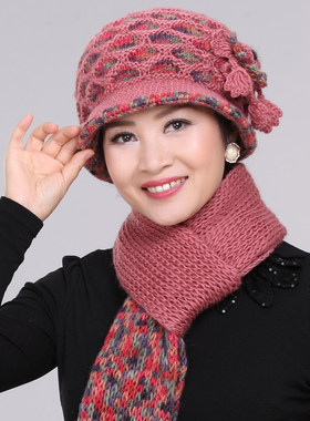 老年人毛线冬季女士围巾盆帽