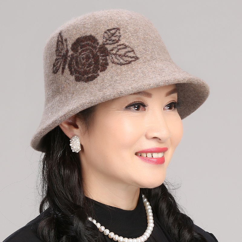 老人帽子女冬天羊毛呢小礼帽女士中老年女帽冬季保暖老年人奶奶帽