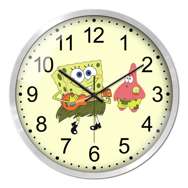 幼儿园早教装饰挂钟卡通海绵宝宝创意可爱时钟男孩女童卧室石英钟