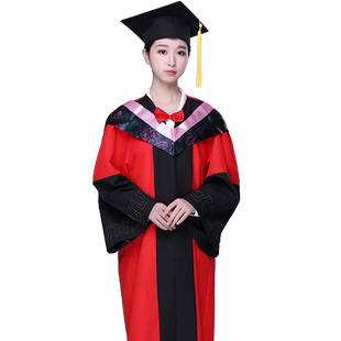 导师服大学毕业典礼服装硕士博士学位服粉色文理工科垂布学位帽