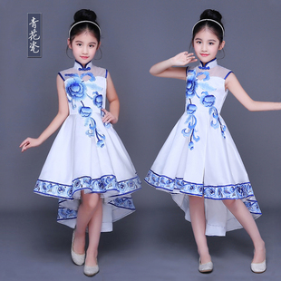 六一儿童演出服青花瓷古筝诗歌朗诵学生大合唱服表演服跳舞燕尾女