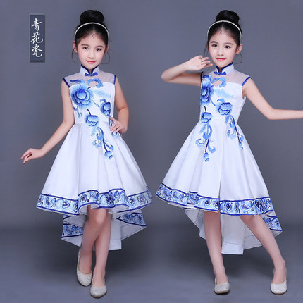 六一儿童演出服青花瓷古筝诗歌朗诵学生大合唱服表演服跳舞燕尾女