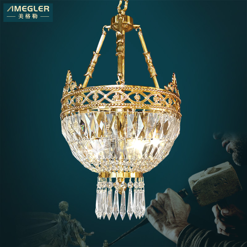 美格勒法式全铜水晶吊灯欧式高档别墅玄关阳台过道灯卧室轻奢灯饰