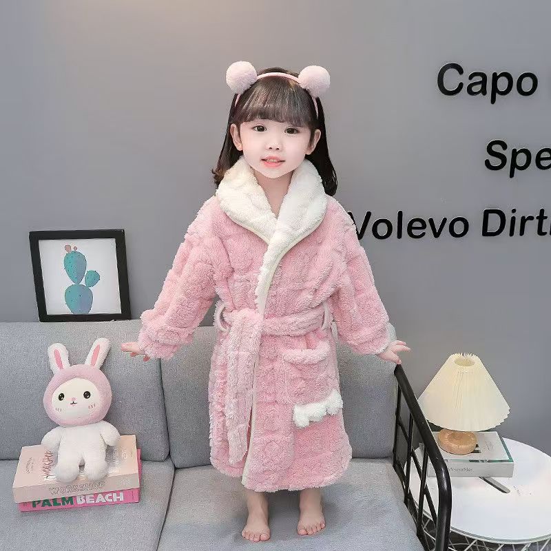 儿童浴袍女童冬季睡袍加厚法兰绒睡衣浴巾女孩宝宝珊瑚绒洗澡浴衣