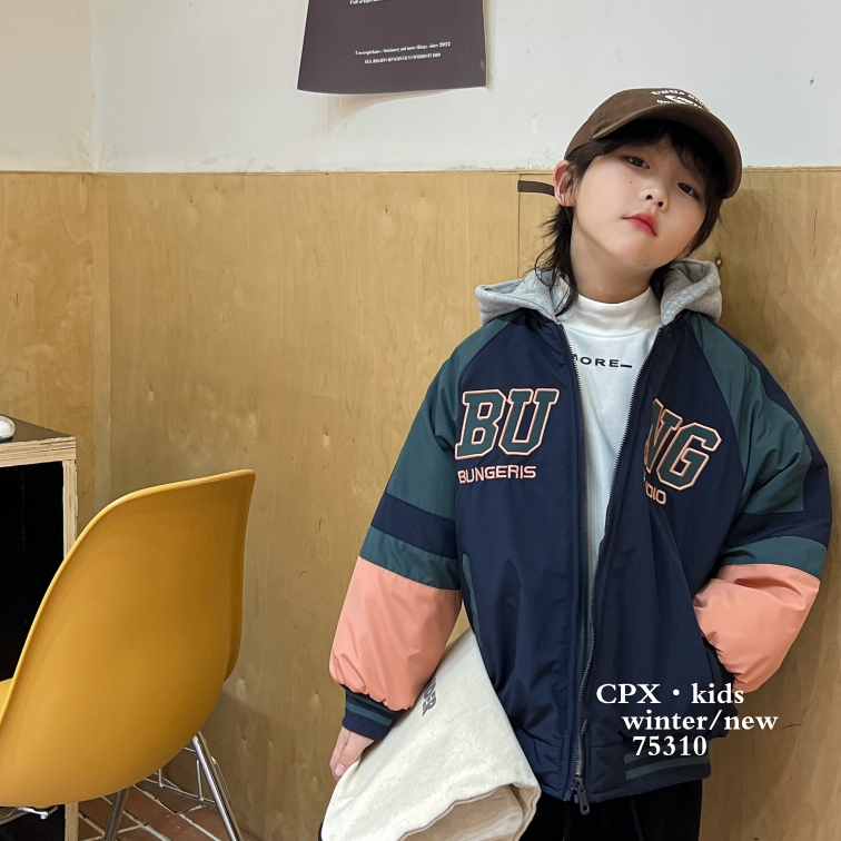 CPX潮牌熊夹棉棒球服连帽外套拼接撞色重工刺绣藏青墨绿棉服秋冬