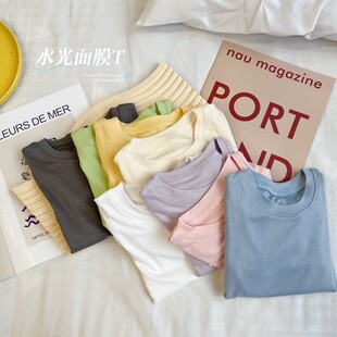 亲子水光面膜T恤豆绿奶油杏粉色短袖夏凉快透气超薄上衣超弹柔软