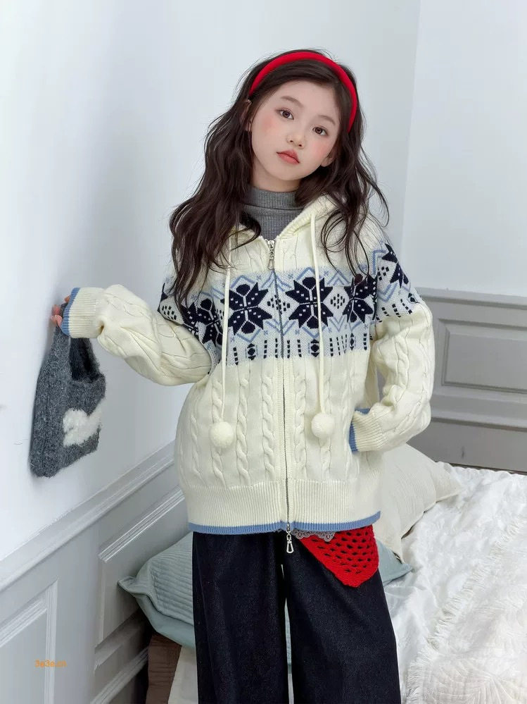 女童毛衣开衫费尔岛毛球连帽外套复古针织上衣提花麻花红色杏色,童装/婴儿装/亲子装,毛衣/针织衫,淘宝优惠券,粉丝福利购,淘宝优惠卷