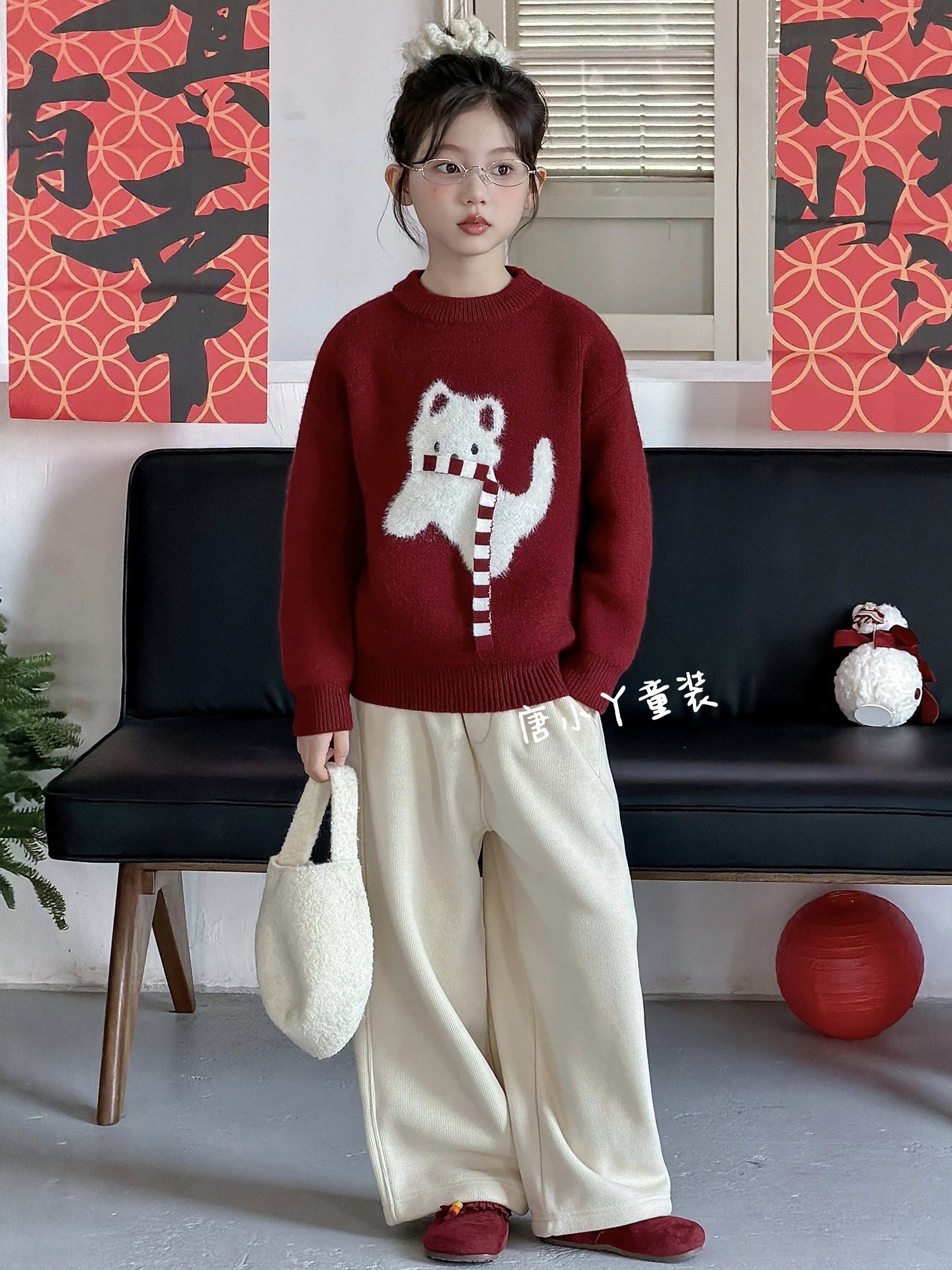 亲子红色围巾招财猫毛衣安哥拉红男女童青少年圣诞元旦新年装,童装/婴儿装/亲子装,毛衣/针织衫,淘宝优惠券,粉丝福利购,淘宝优惠卷