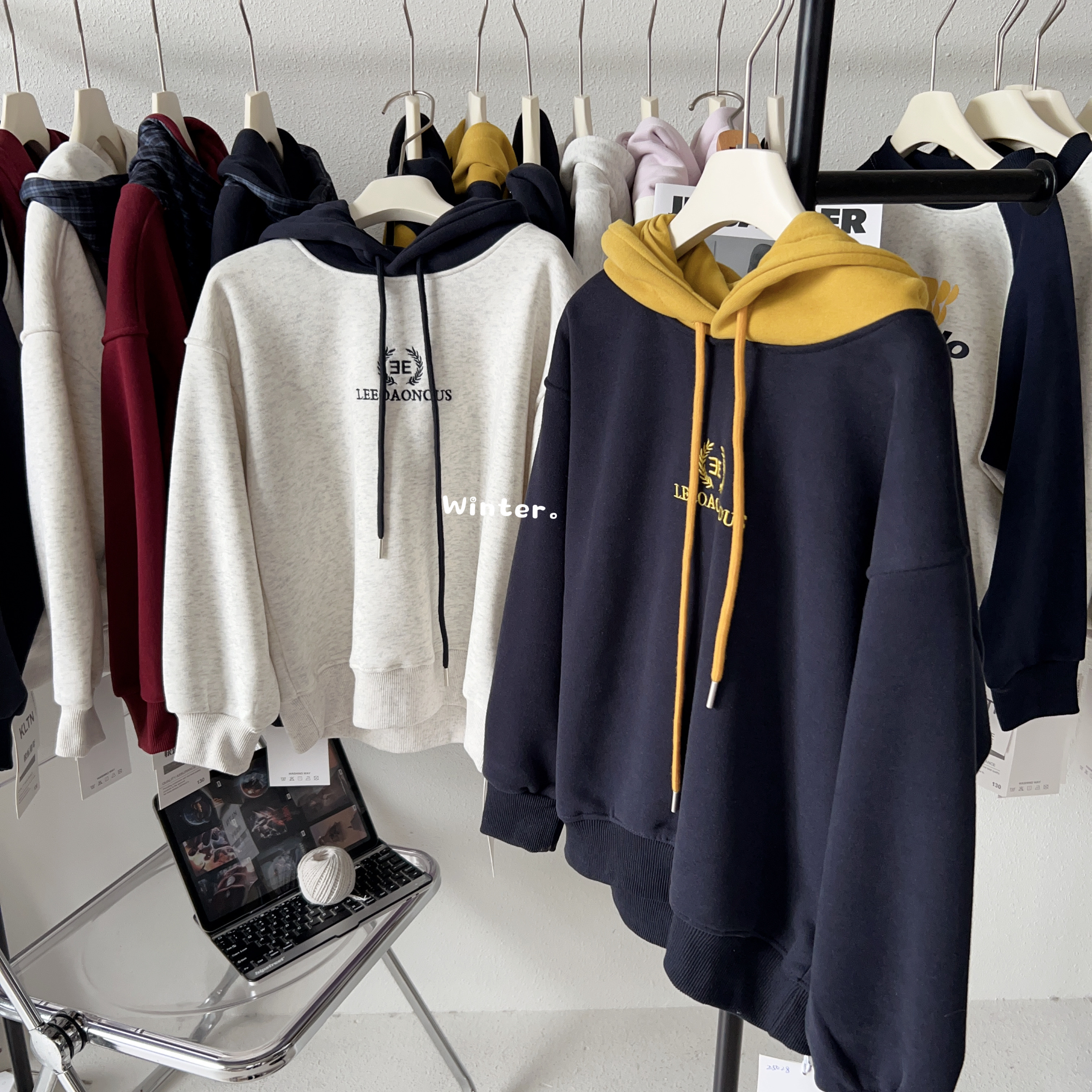 中大童加绒连帽卫衣格子刺绣E字母韩版撞色奥粒绒套头衫男女童zy