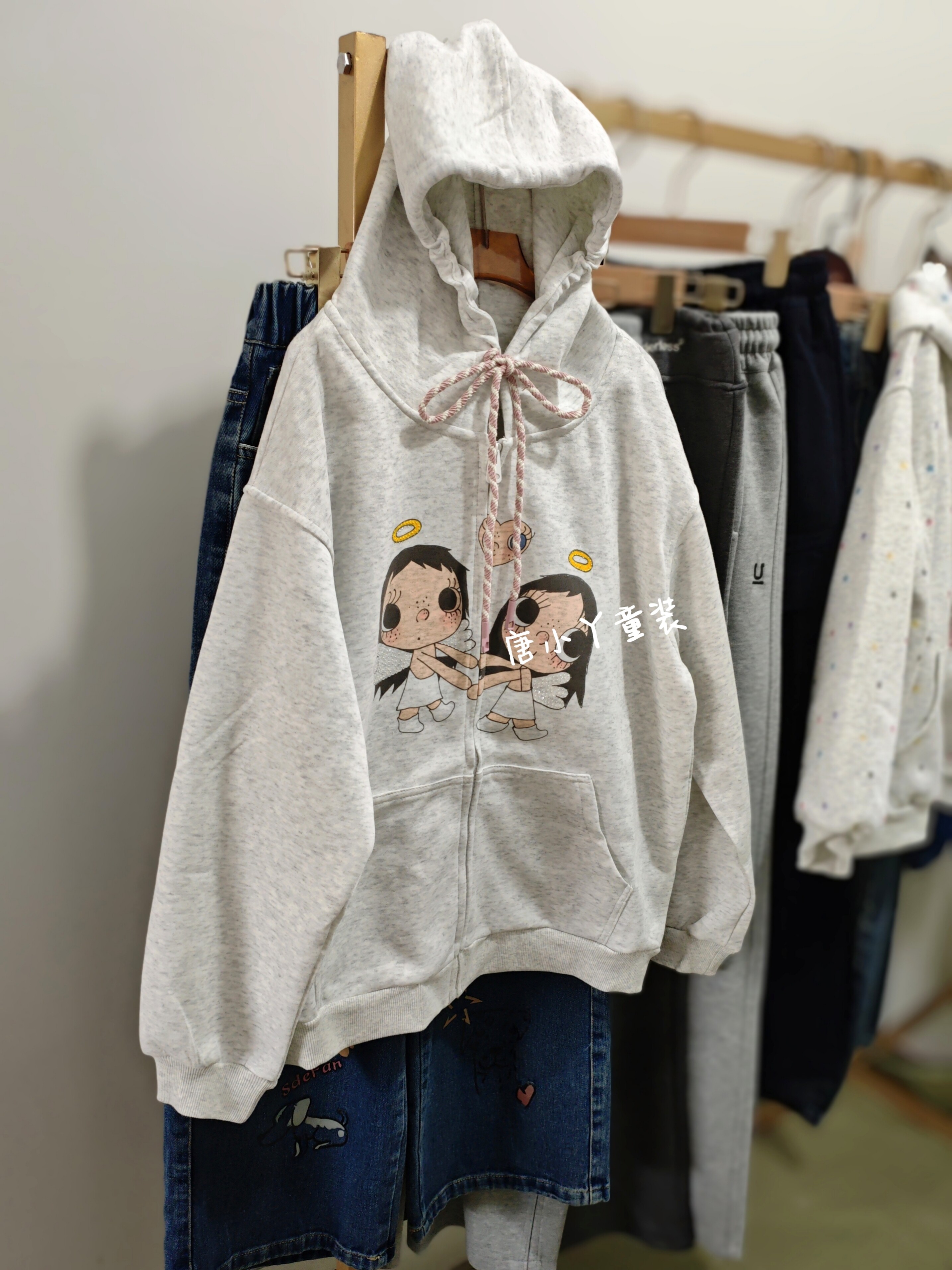 女童连帽卫衣外套春秋款拉链开衫卡通大小玉中大童y