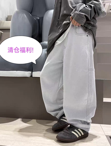 男童洗白牛仔裤春秋款清爽薄款弹力软白色学生亲子潮童青少年z