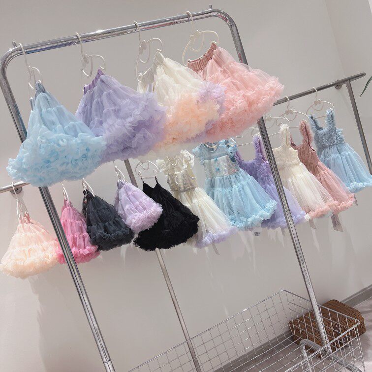 品牌女童凸凸裙半身裙渐变色蓬蓬裙冰淇淋彩色纱裙短裙春夏公主裙