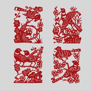 传统剪纸成品花卉喜鹊动物红宣纸作品贴纸学生幼儿园纸质镂空装 饰