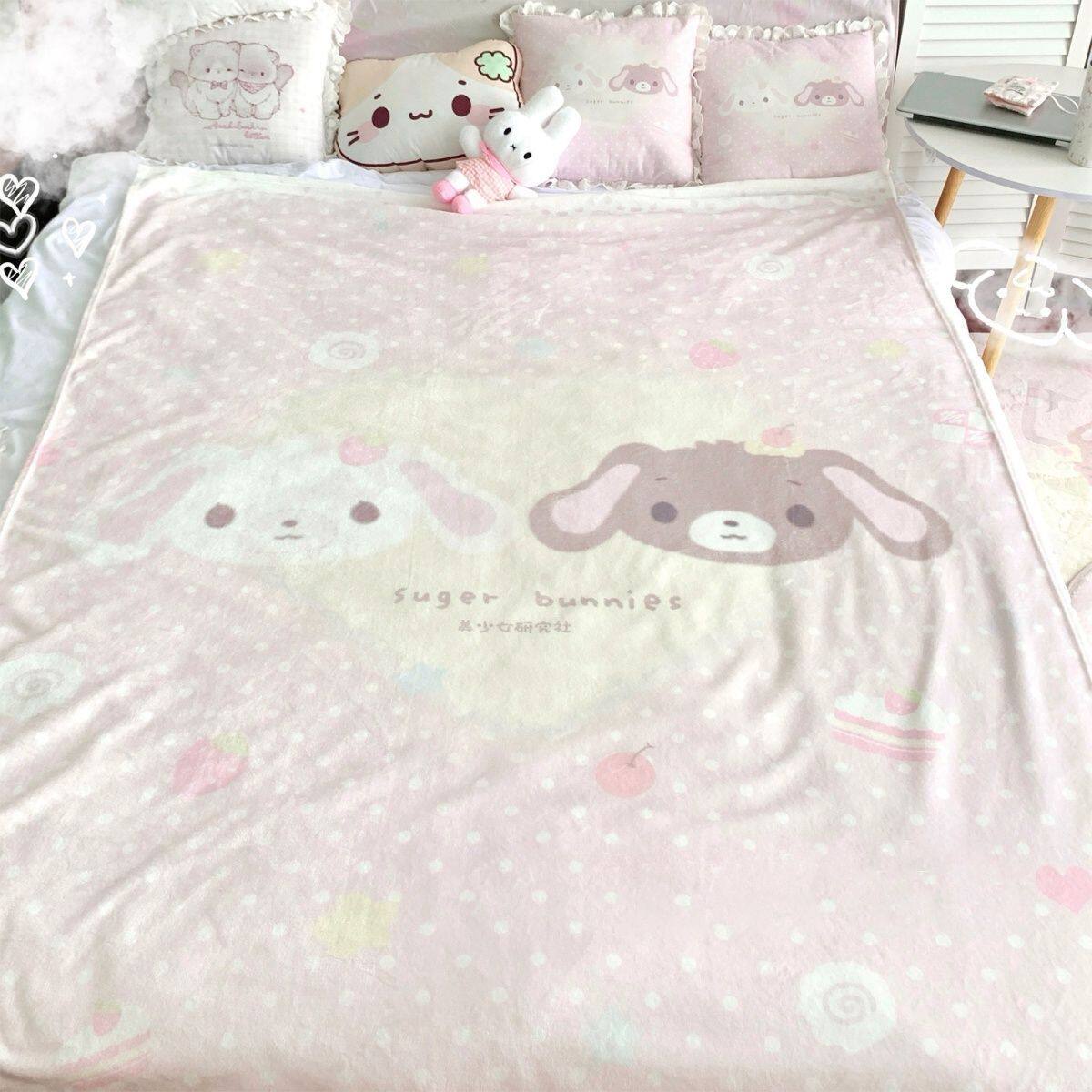 原创甜点兔毛毯法兰绒午睡毯保暖四季空调毯可爱卡通宿舍毯