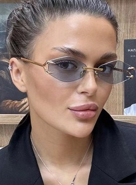 无框抓钩多边形太阳眼镜女个性切边时尚搞怪墨镜嘻哈潮流网红街拍