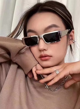 ins欧美凹造型墨镜女潮小红书同款方形金属眼镜网红街拍太阳镜男