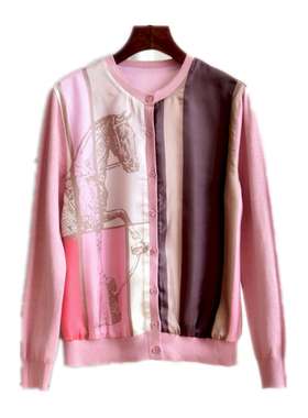 欧洲站2018 羊毛拼接 定位撞色马儿印花 宽松开衫