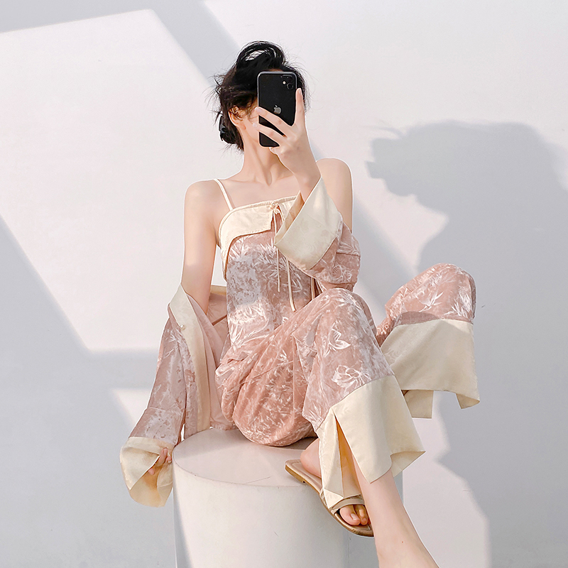 金钻绒新中式睡衣女三件套