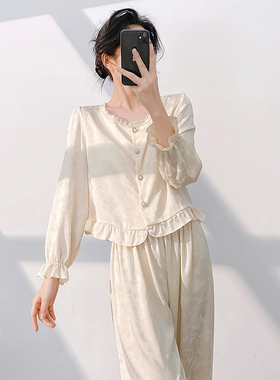 春季新款提花国风睡衣长袖长裤复古花边家居服宫廷甜美高级感睡衣