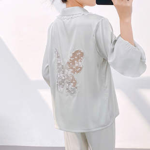 冰丝套装 春秋喇叭袖 长裤 家居服女 甜美公主风新款 睡衣套装 法式 新品