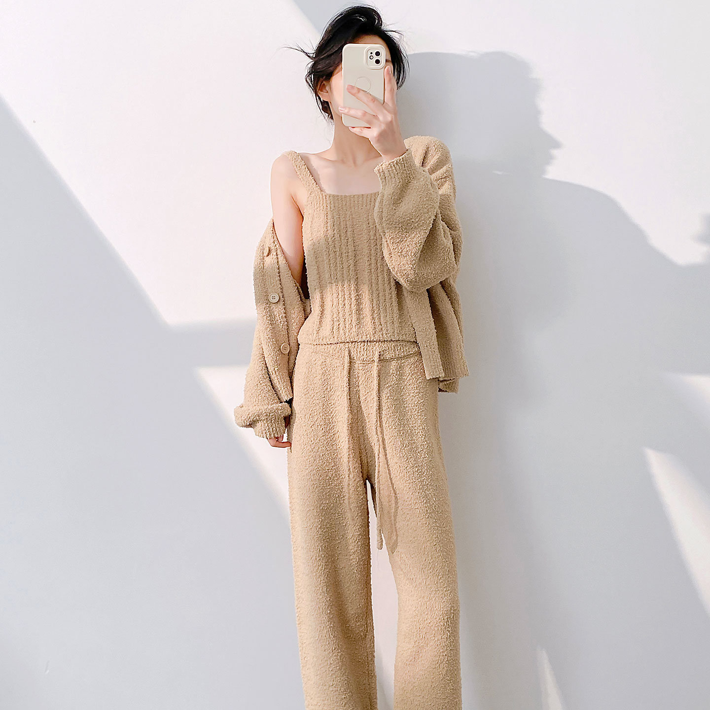 秋冬新款软绵绵睡衣女三件套