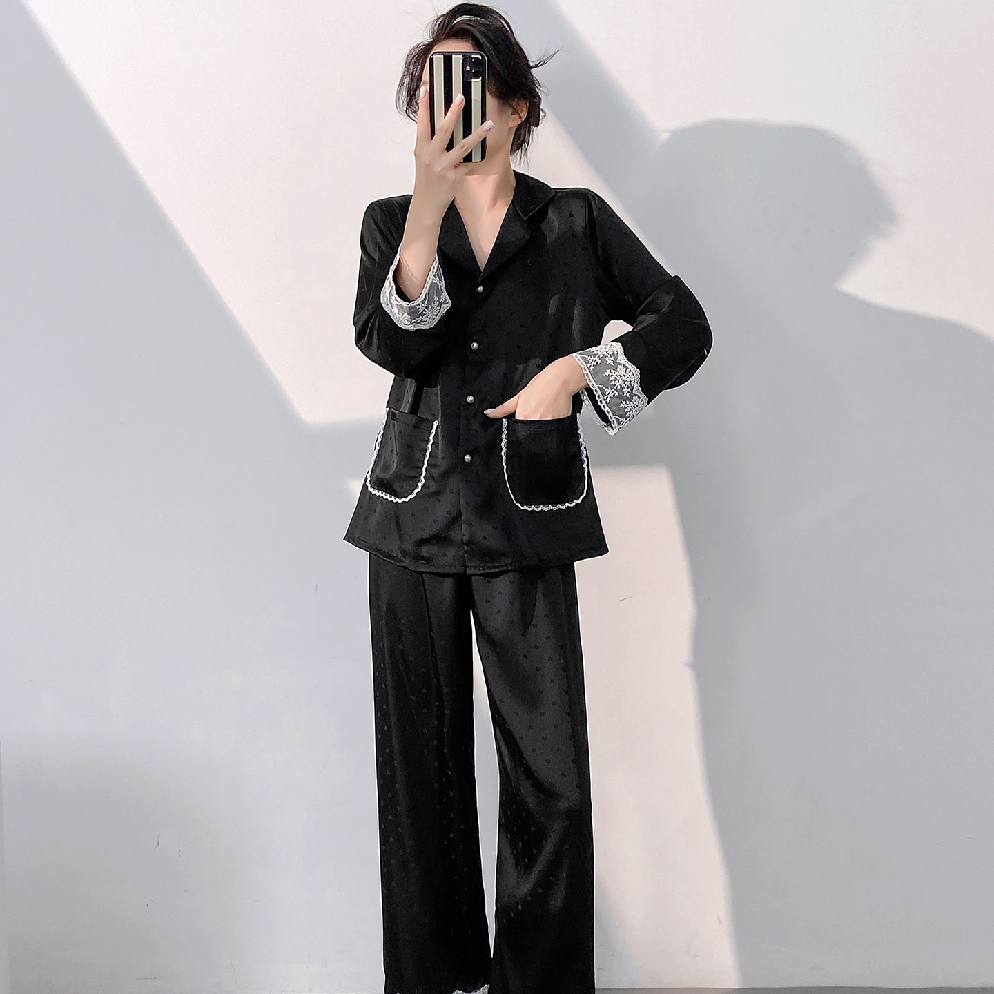 春秋新款ins睡衣女两件套