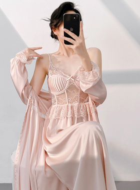 睡衣款2025新款夏春夏睡裙睡袍法式性感纯欲吊带睡衣两件套蕾丝