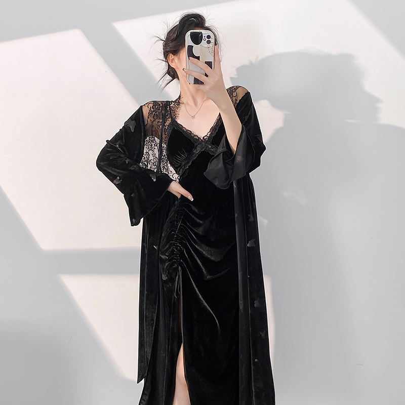 Geniequeen金丝绒轻奢吊带睡裙女