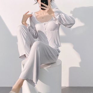 莫代尔棉睡衣女春秋2025新款 超柔家居服女可外穿 凉感法式 圆领薄款