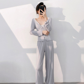 睡衣新款 秋季 花边V领睡衣套装 法式 长袖 甜美莫代尔可外穿家居服女