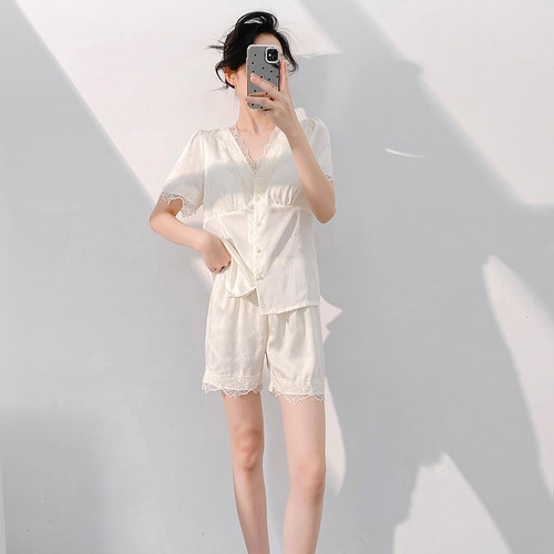 冰丝短袖睡衣女两件套
