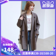 中长款 复古宽松韩版 chic格子网红小西服 休闲西装 外套女2019春秋季