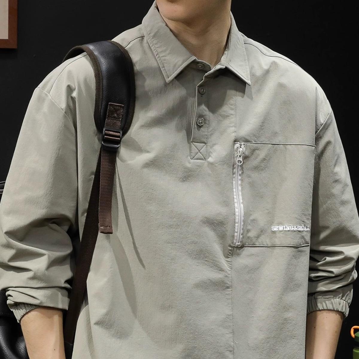 春秋polo衬衫男休闲长袖大码山系弹力速干冲锋衣男士外套2025新款