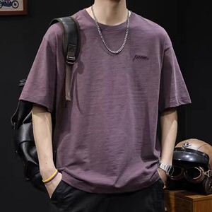 刺绣竹节棉日系复古宽松半袖男士