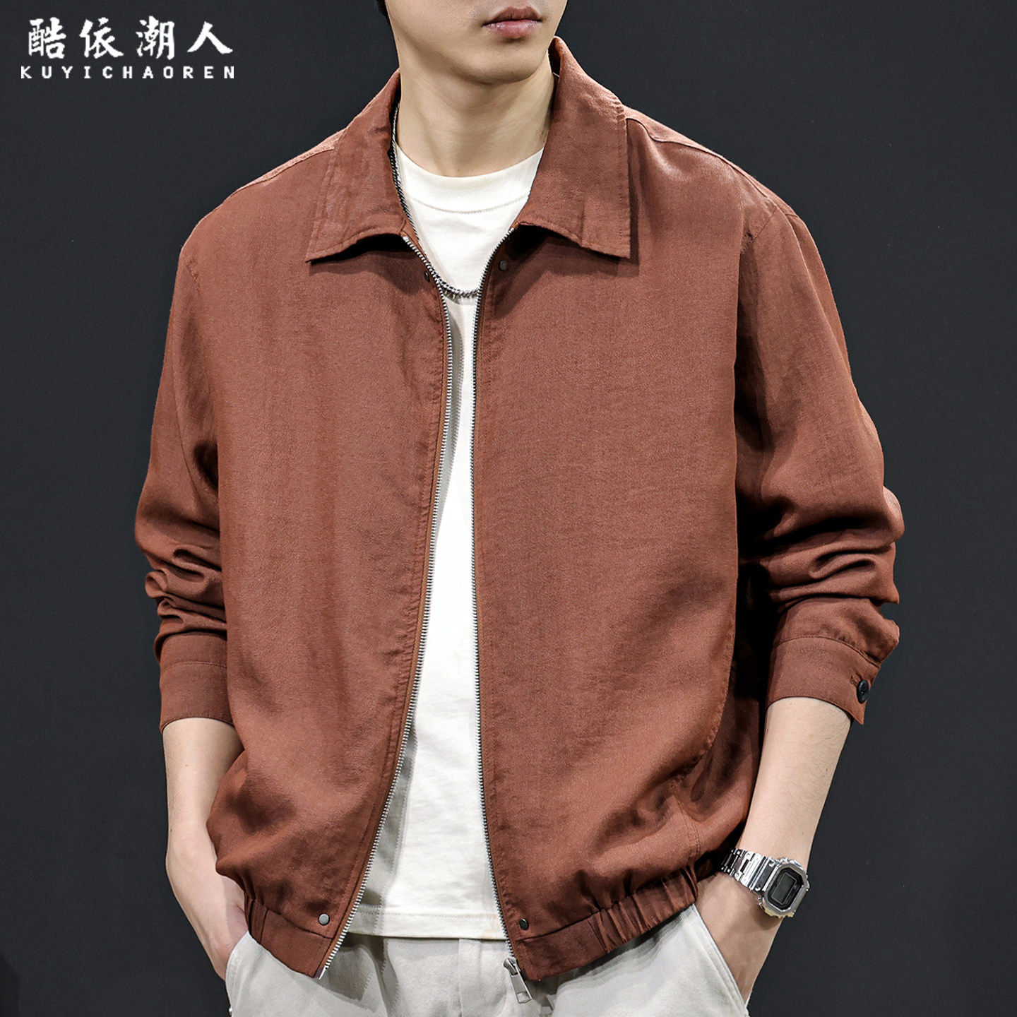 老钱风极简高级蚕桑丝亚麻轻薄透气2026新款休闲夹克男士春夏外套