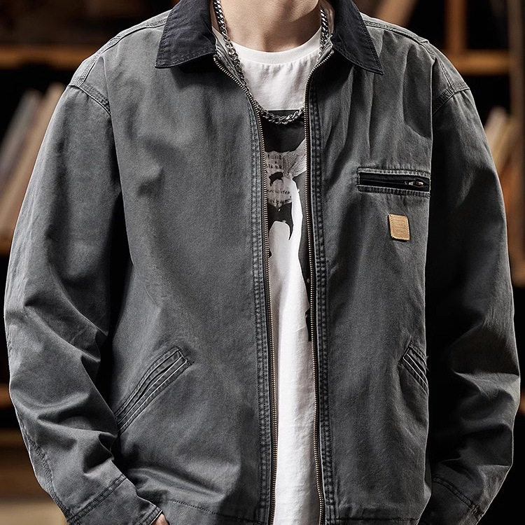 美式重磅夹克男春秋季2026新款复古帅气男士纯棉工装夹棉外套潮牌