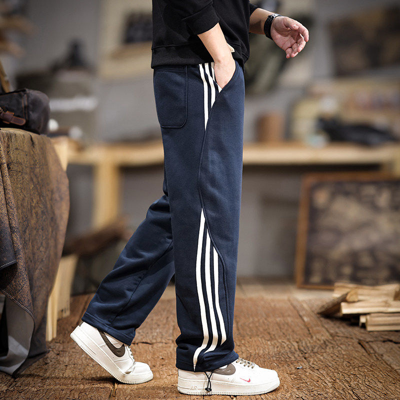 新款加绒冬季三条杠情侣休闲裤男宽松2025直筒卫裤秋冬季运动裤子
