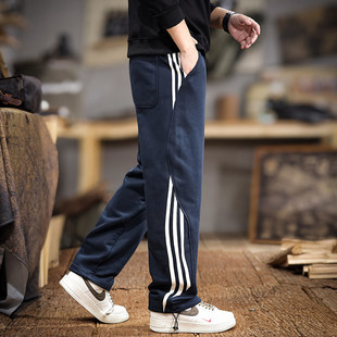 新款加绒冬季三条杠情侣休闲裤男宽松2025直筒卫裤秋冬季运动裤子