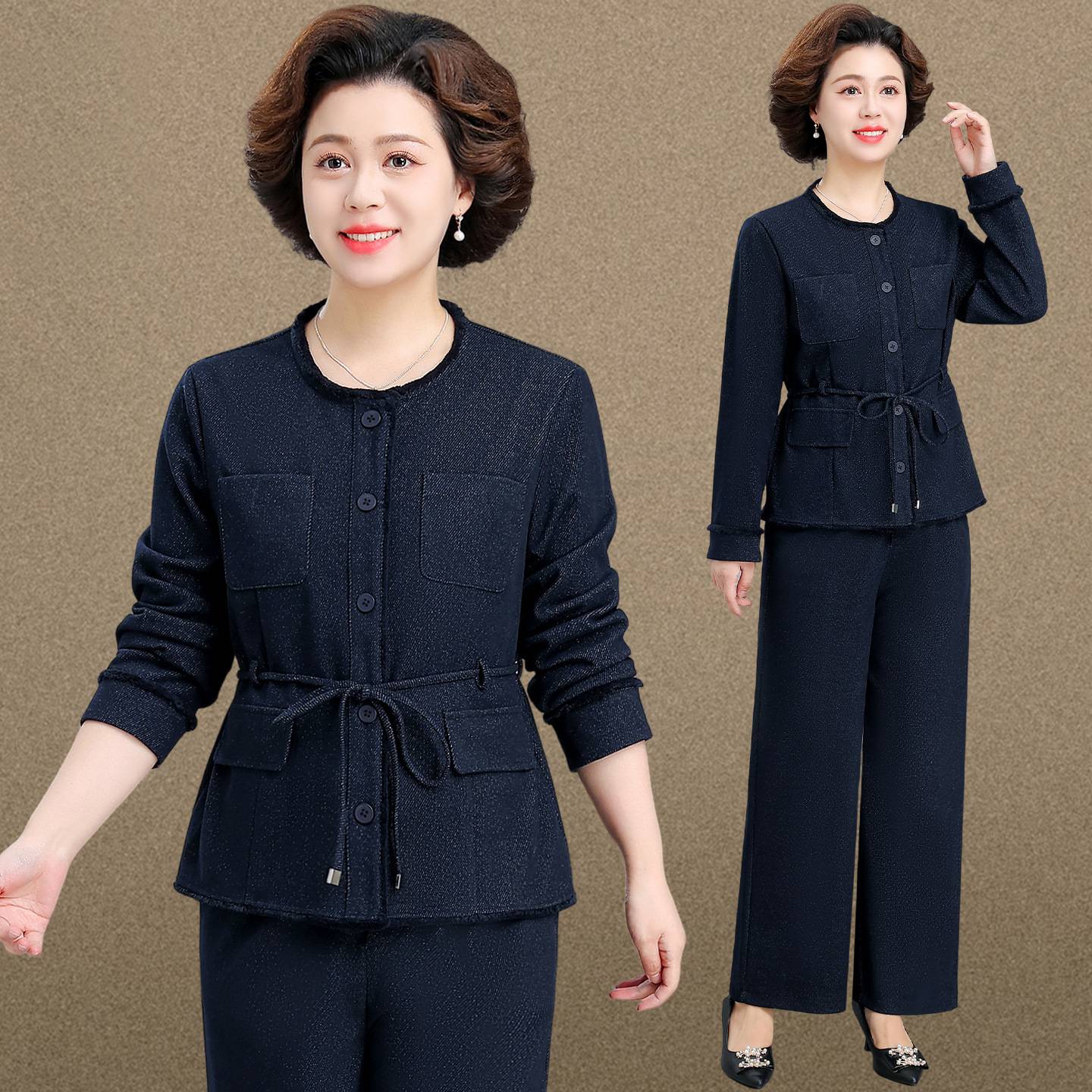 官方正品妈妈端庄大气套装中老年人春秋装外套洋气上衣服两件套女