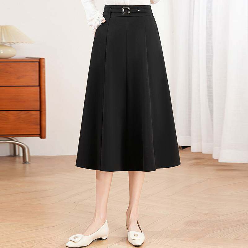 官方品牌黑色半身裙女2026春季新款高腰显瘦中长款胖遮肉字垂感大