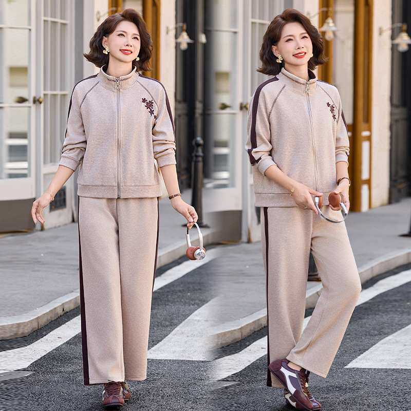 官方中老年女装2026春秋季新款洋气外套妈妈秋装休闲套装运动服两
