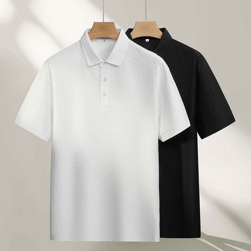 官方品牌2026年夏季新款男士加肥加大码时尚休闲翻领提花短袖T恤