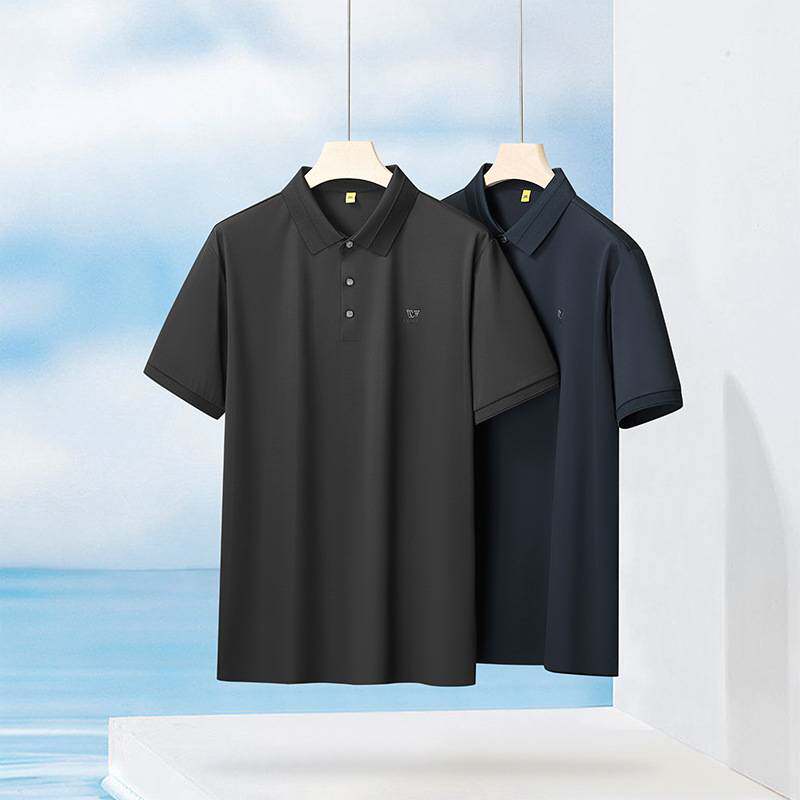 官方品牌2026年夏季新款男士加肥加大码商务休闲翻领无痕短袖T恤